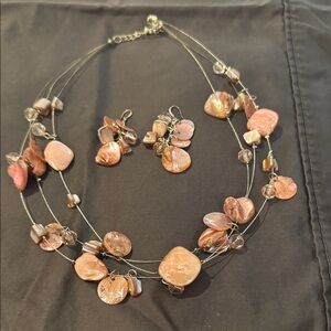 Elegant Pink Shell Necklace and Earring Set